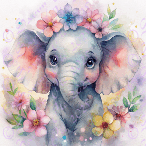 Cute Elephants With Flowers Around Head